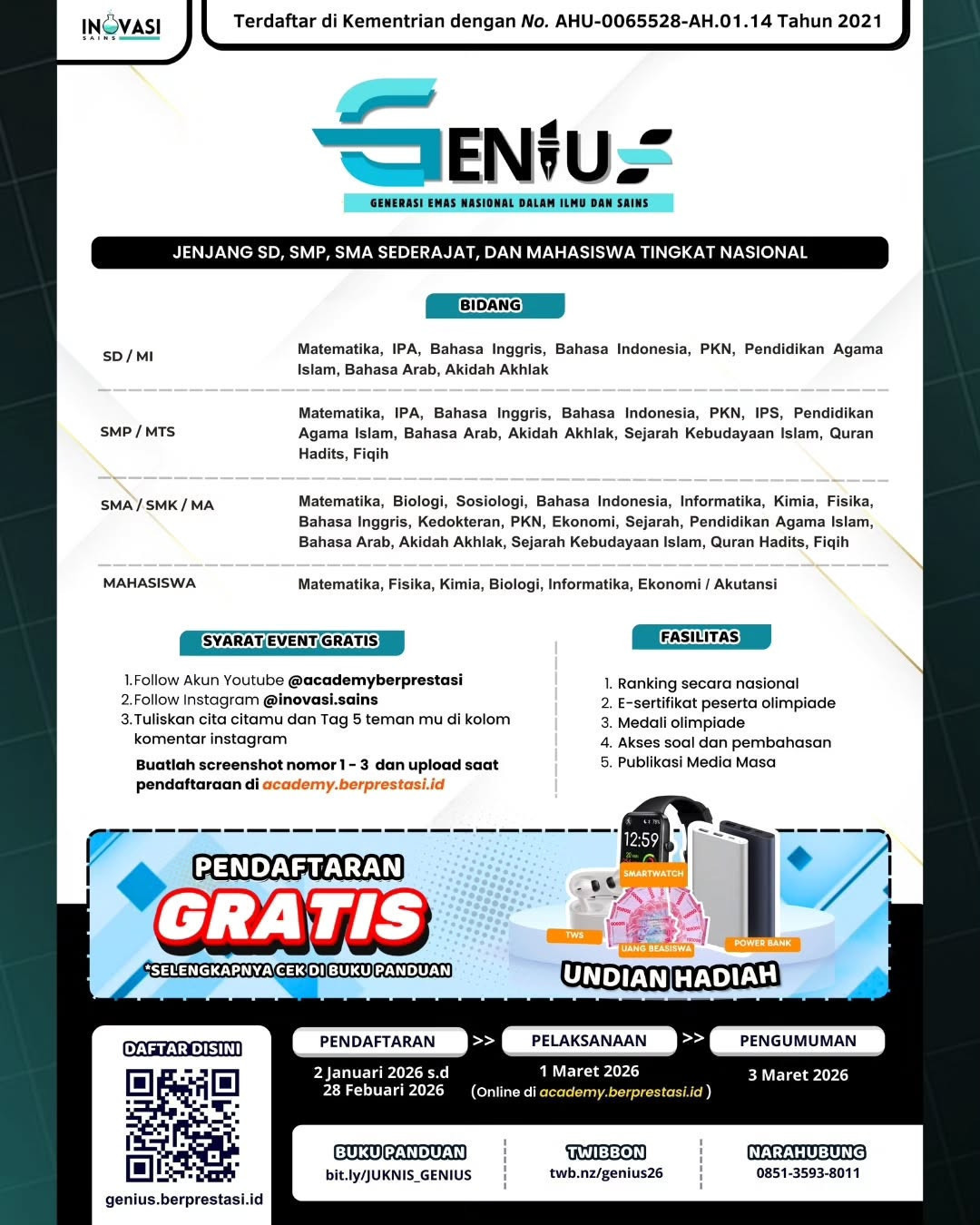 𝑮𝒆𝒏𝒆𝒓𝒂𝒔𝒊 𝑬𝒎𝒂𝒔 𝑵𝒂𝒔𝒊𝒐𝒏𝒂𝒍 𝒅𝒂𝒍𝒂𝒎 𝑰𝒍𝒎𝒖 𝒅𝒂𝒏 𝑺𝒂𝒊𝒏𝒔 - 𝑮𝑬𝑵𝑰𝑼𝑺 𝟐𝟎𝟐𝟔 - Poster 2