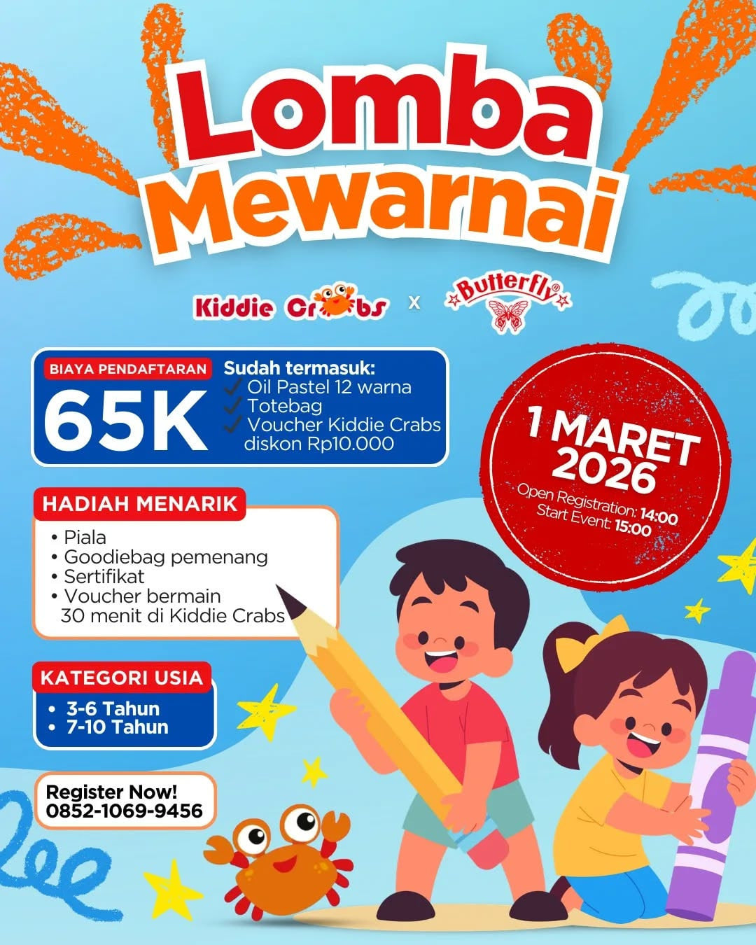 Lomba Mewarnai Kiddie Crabs X Butterfly Stationery - Poster 2