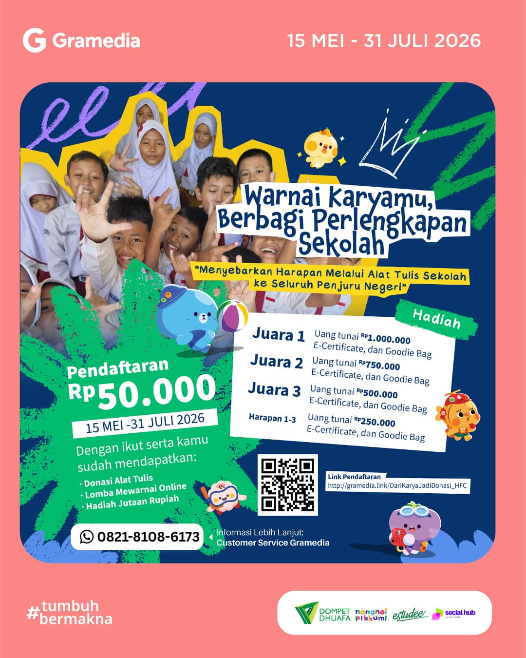 Gramedia Coloring Challenge: Warnai Karyamu, Berbagi Perlengkapan Sekolah - Poster 2