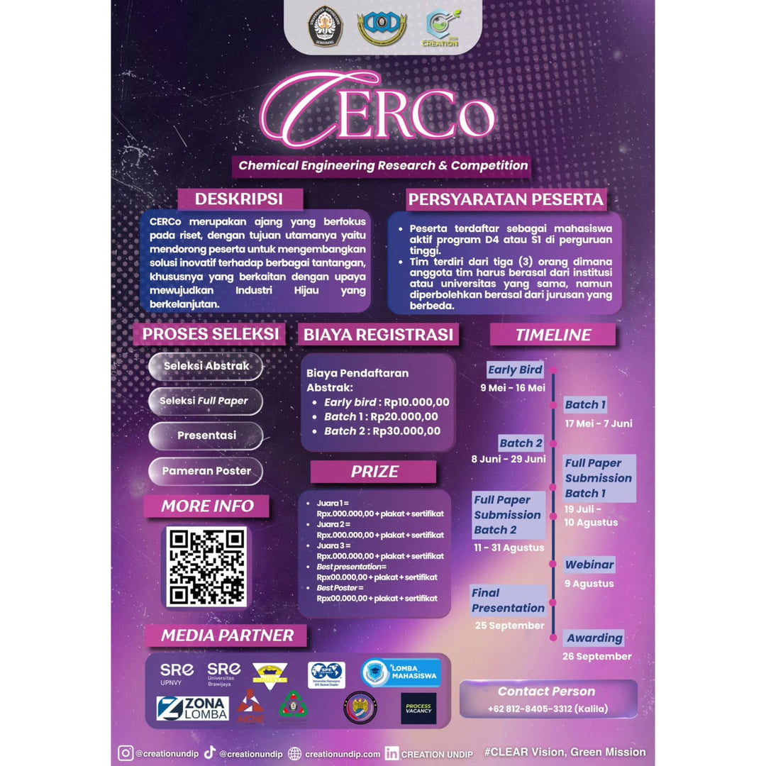 CREATION 2026 (Chemical Engineering Mastery Olympiad / ChEMO & Chemical Engineering Research Competition / CERCo) - Poster 2