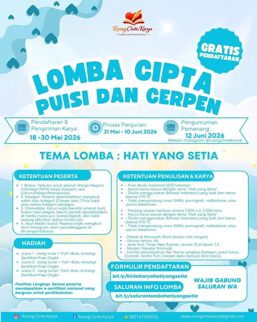 Lomba Menulis Cerpen & Puisi Tingkat Nasional 2026 - Poster 2