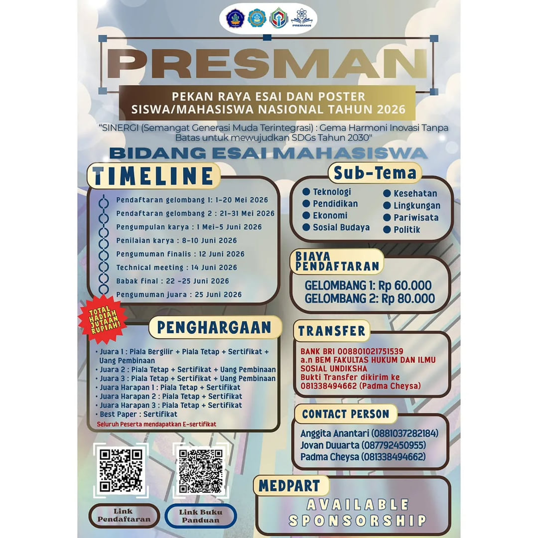 Pekan Raya Esai dan Poster Siswa/Mahasiswa Nasional (PRESMAN) 2026 - Poster 2