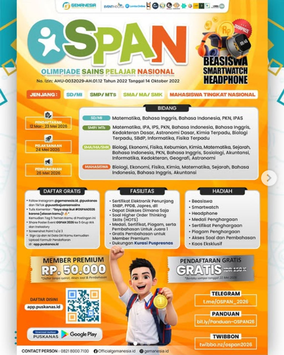 Olimpiade Sains Pelajar Nasional (OSPAN) 2026 - Poster 2