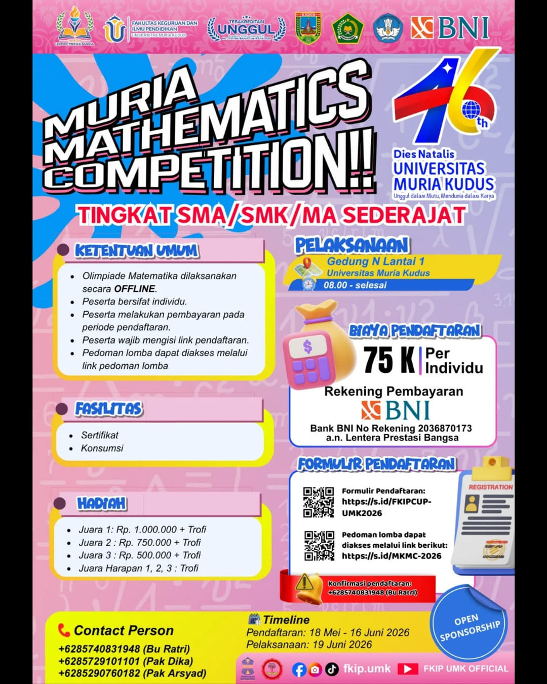 Muria Mathematics Competition (FKIP CUP 2026) - Poster 2