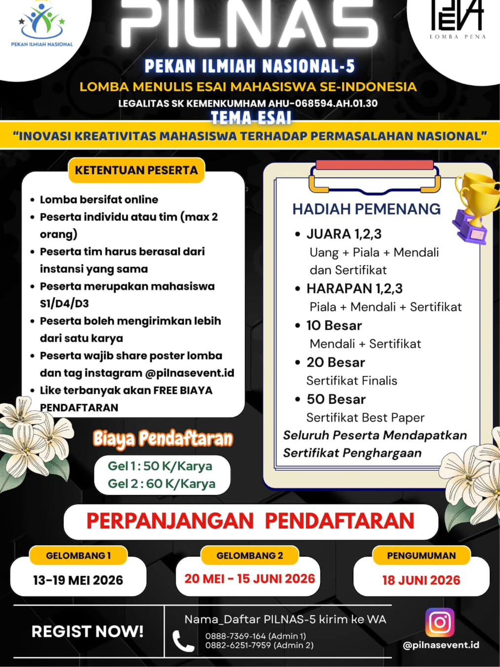 PILNAS (PEKAN ILMIAH NASIONAL-5) - LOMBA ESAI MAHASISWA SE-INDONESIA - Poster 2