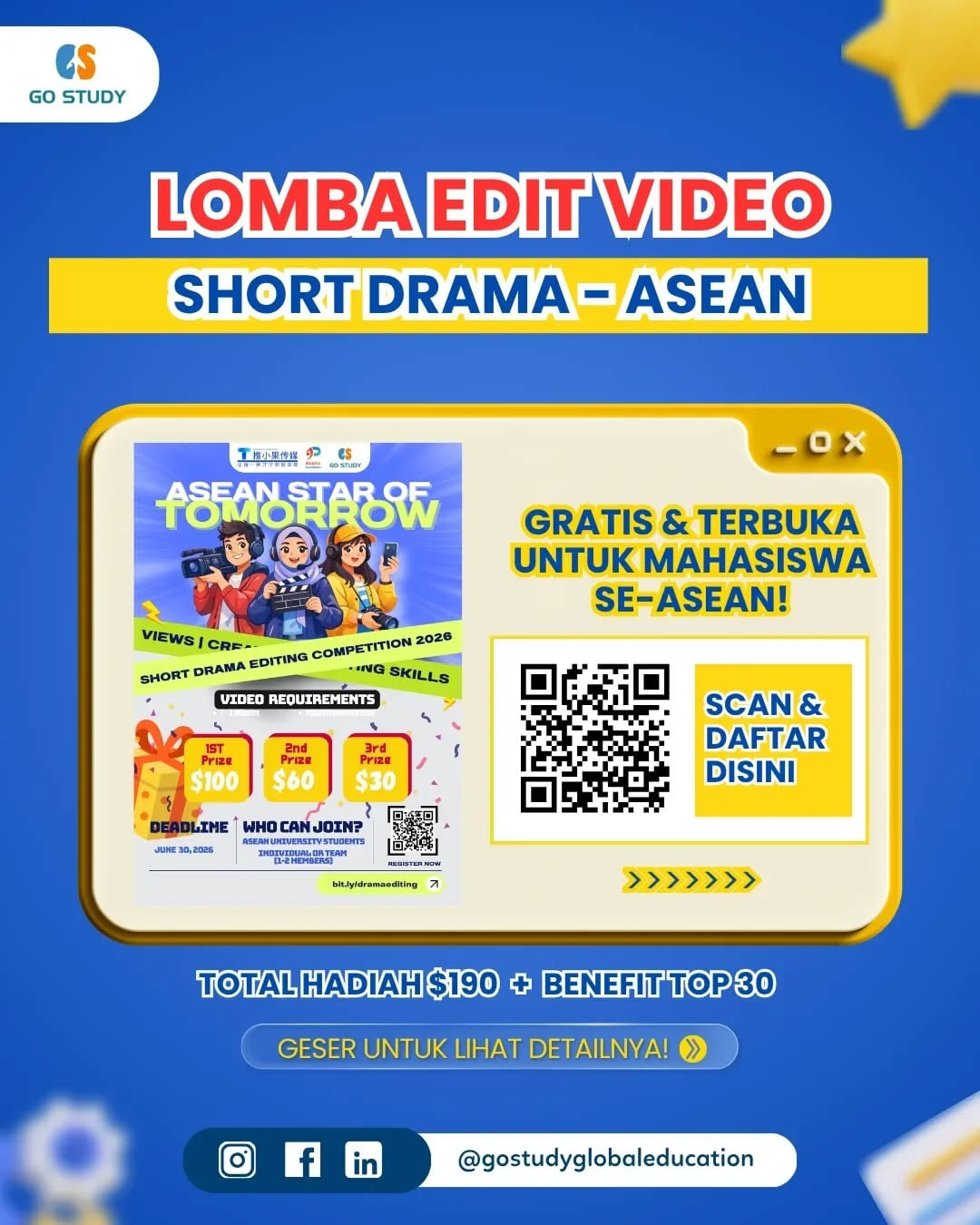 LOMBA SHORT DRAMA VIDEO EDITING - ASEAN STAR OF TOMORROW 2026 - Poster 2