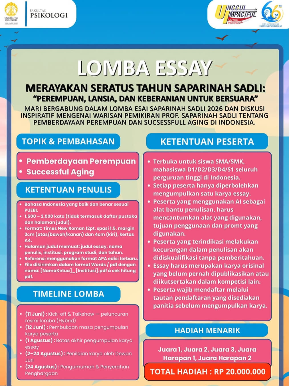 Lomba Esai Saparinah Sadli 2026 - Poster 2
