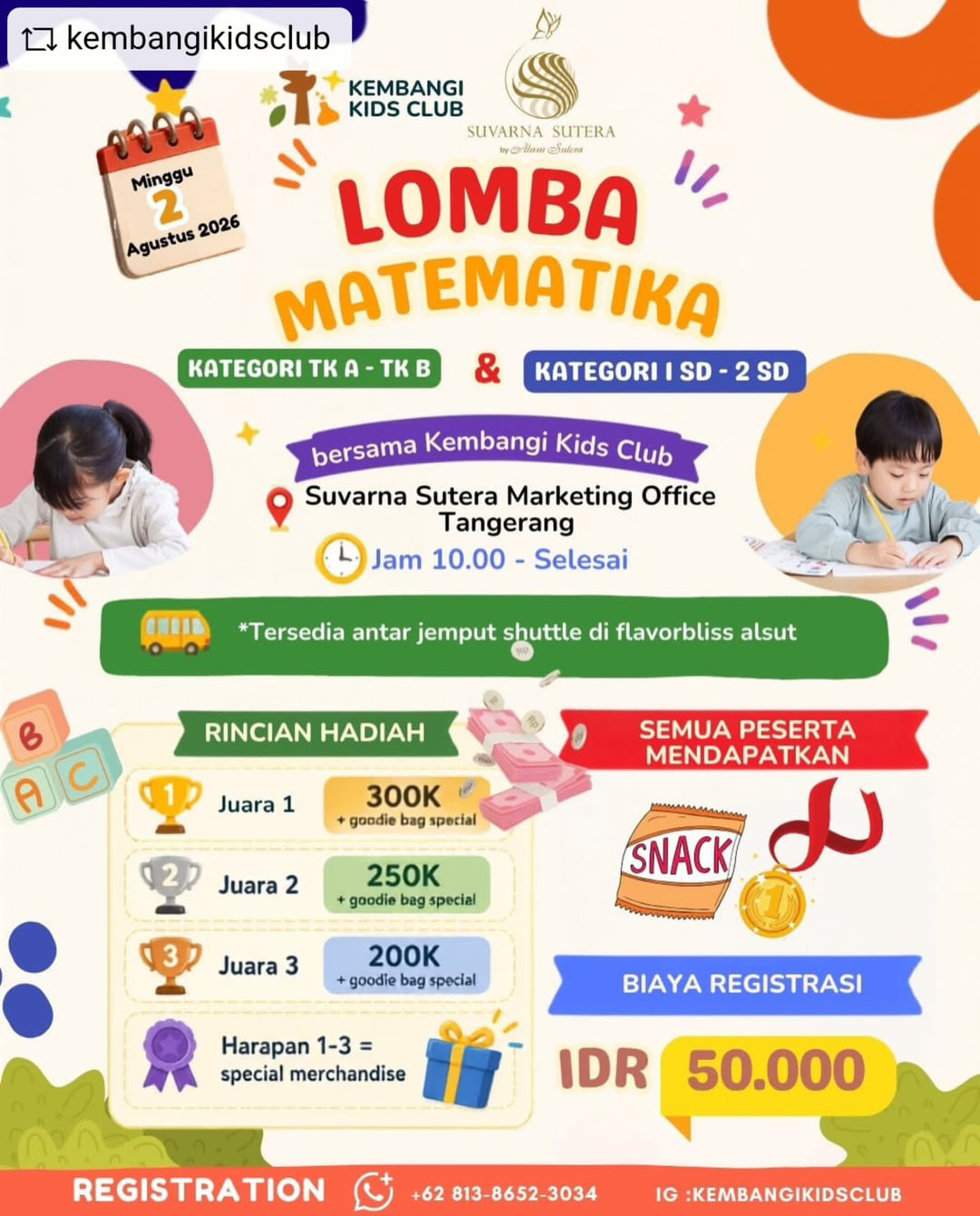 Lomba Matematika Kembangi Kids Club bersama Suvarna Sutera - Poster 2