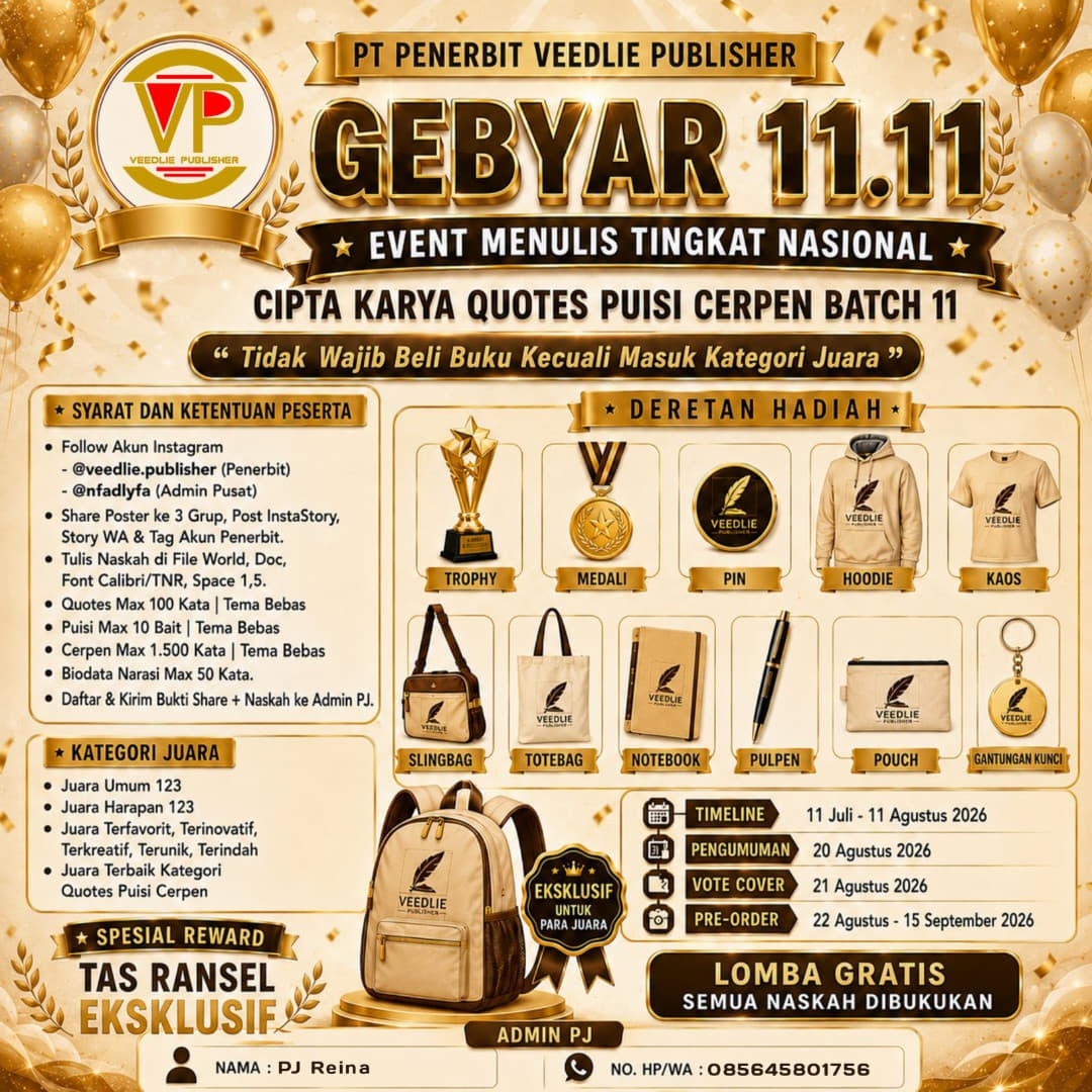 GEBYAR 11.11. LOMBA CIPTA QUOTES, PUISI, & CERPEN NASIONAL with VEEDLIE PUBLISHER BATCH 11 - Poster 2