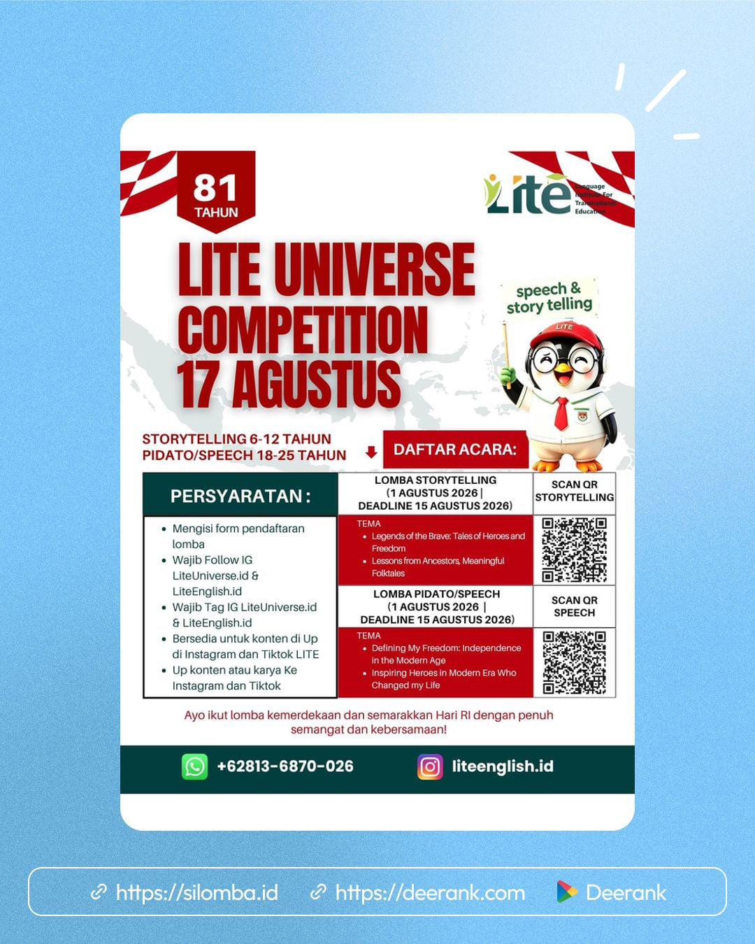 LOMBA KEMERDEKAAN LITE UNIVERSE & ENGLISH - Poster 1