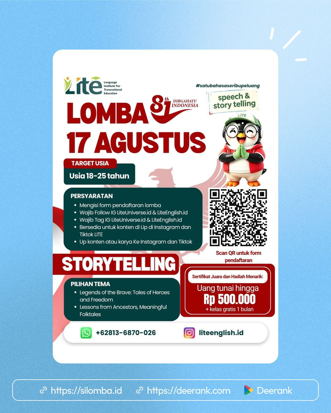 LOMBA SPEECH KEMERDEKAAN - LITE UNIVERSE & ENGLISH - Poster 1