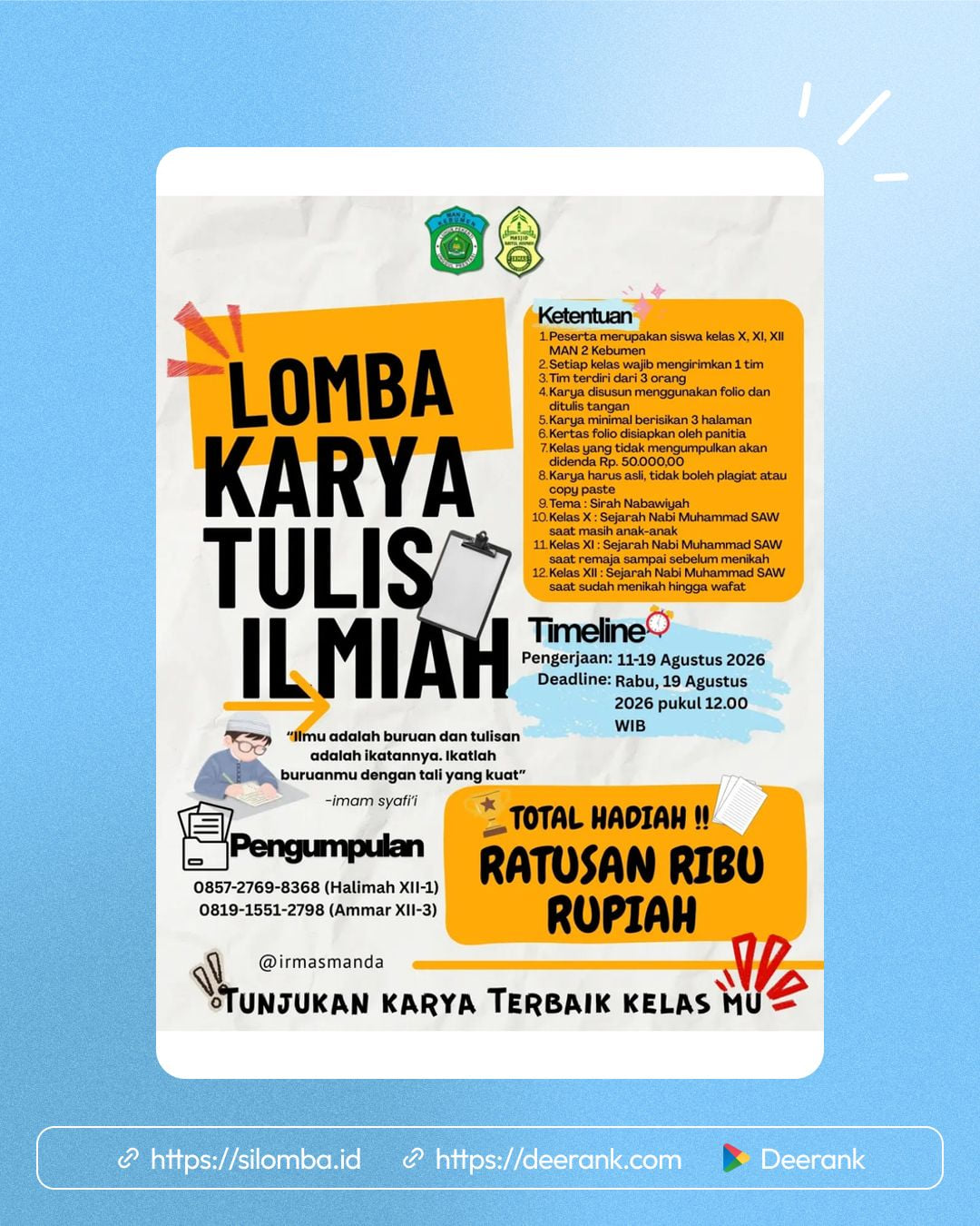 Lomba Karya Tulis Ilmiah MAN 2 Kebumen 2026 - Poster 1
