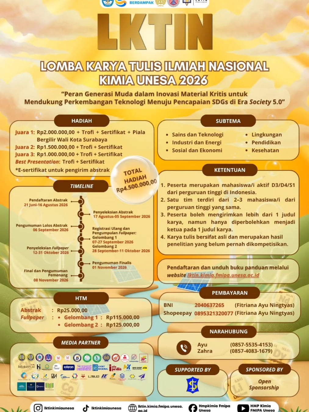 Lomba Karya Tulis Ilmiah Nasional Kimia Unesa 2026 - Poster 2