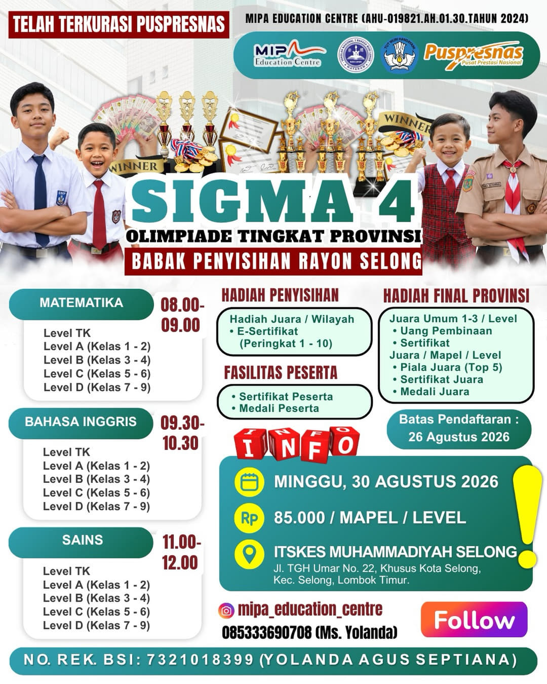 SIGMA 4 Tingkat Provinsi (Penyisihan Rayon/Kota/Kabupaten Lombok Timur) - Poster 2