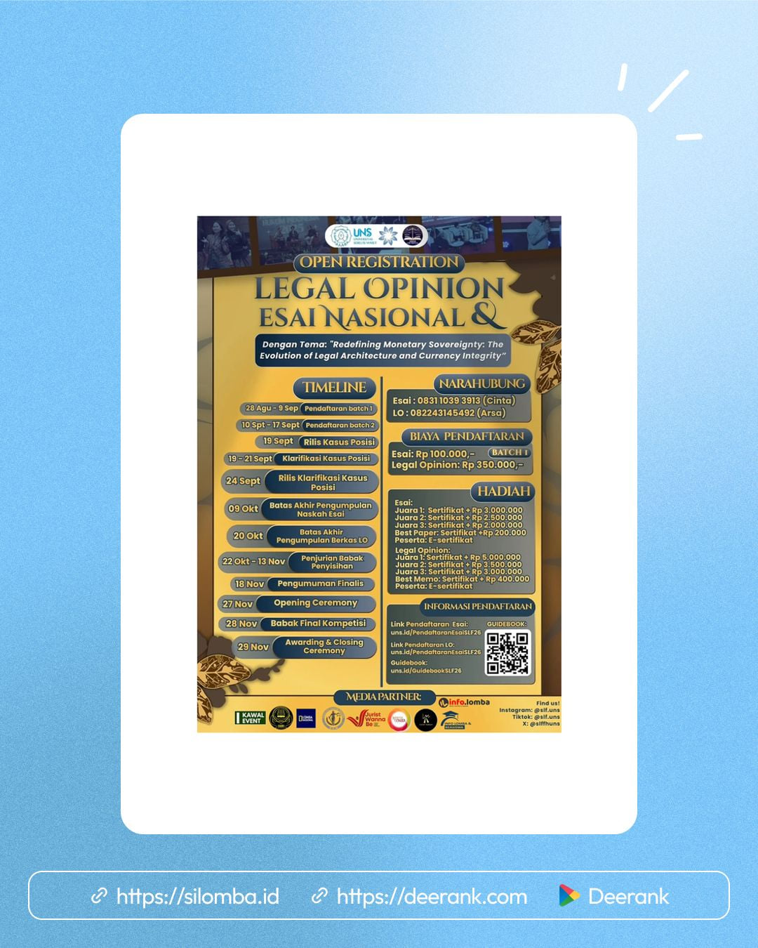 Semar Law Festival 2026: Lomba Esai & Legal Opinion Nasional - Poster 1