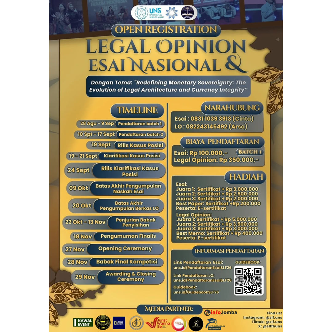 Semar Law Festival 2026: Lomba Esai & Legal Opinion Nasional - Poster 2