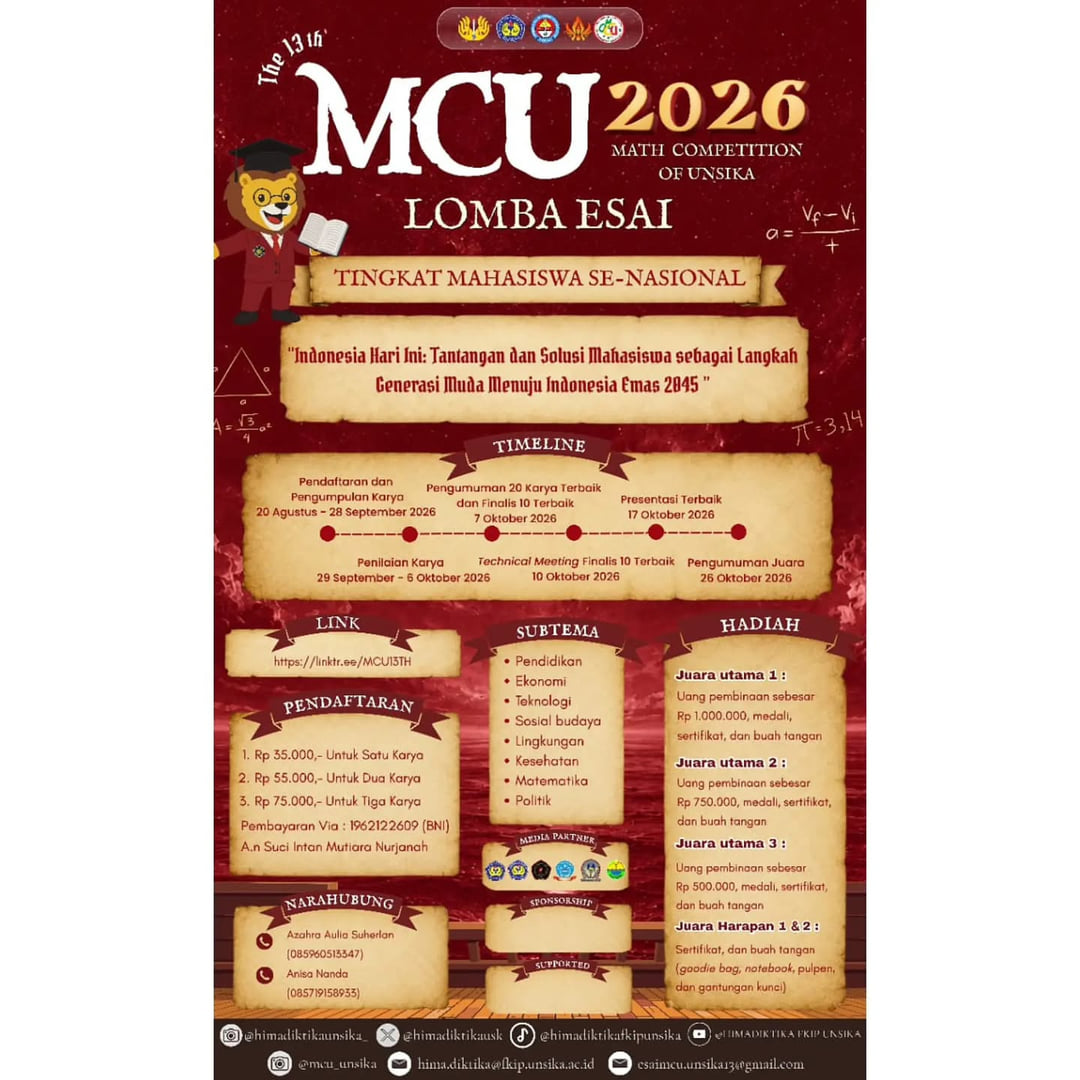 Lomba Esai Mahasiswa Nasional MCU 2026 - Poster 2