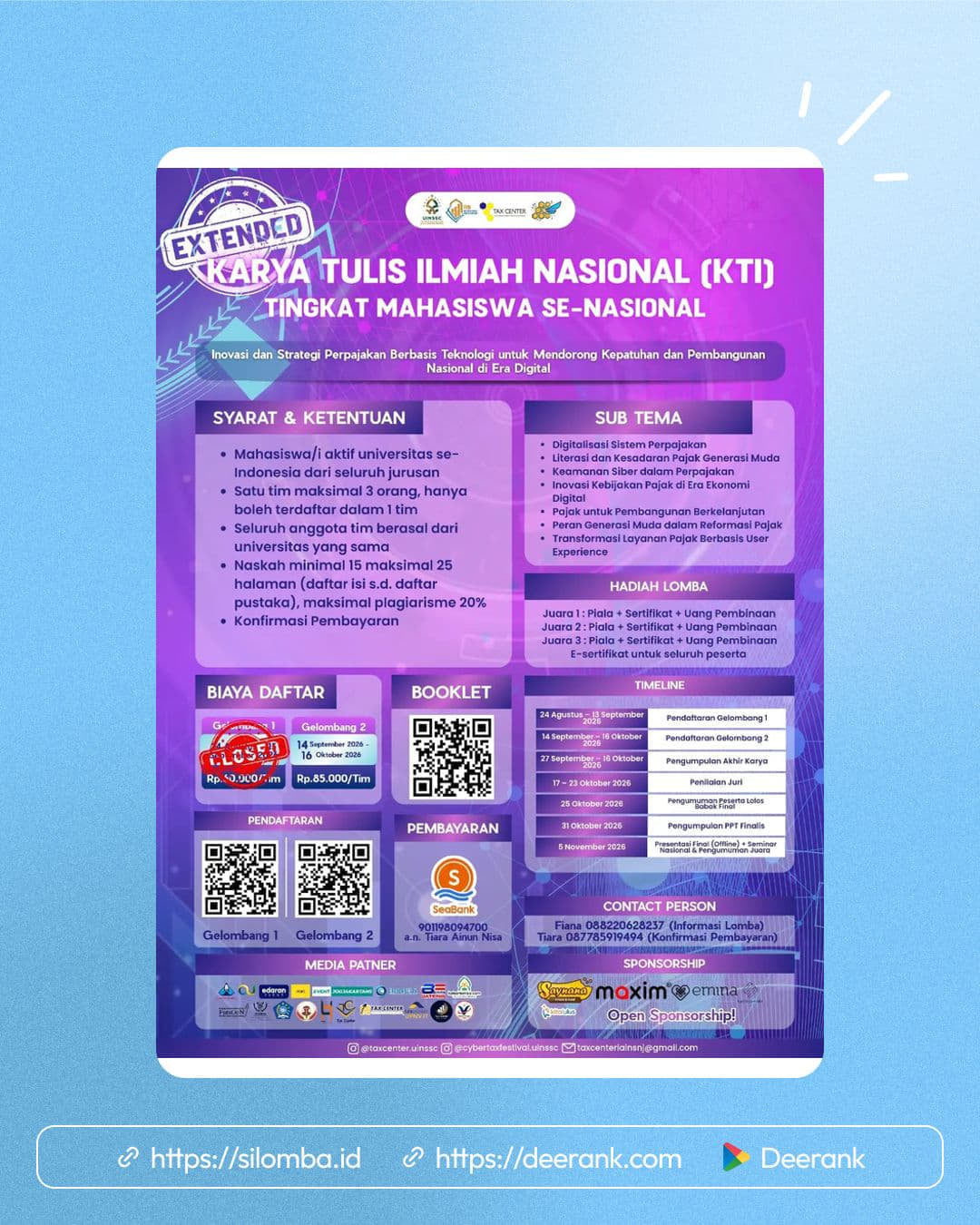 Karya Tulis Ilmiah Nasional (LKTIN) Cyber Tax Festival 2.0 - Poster 1