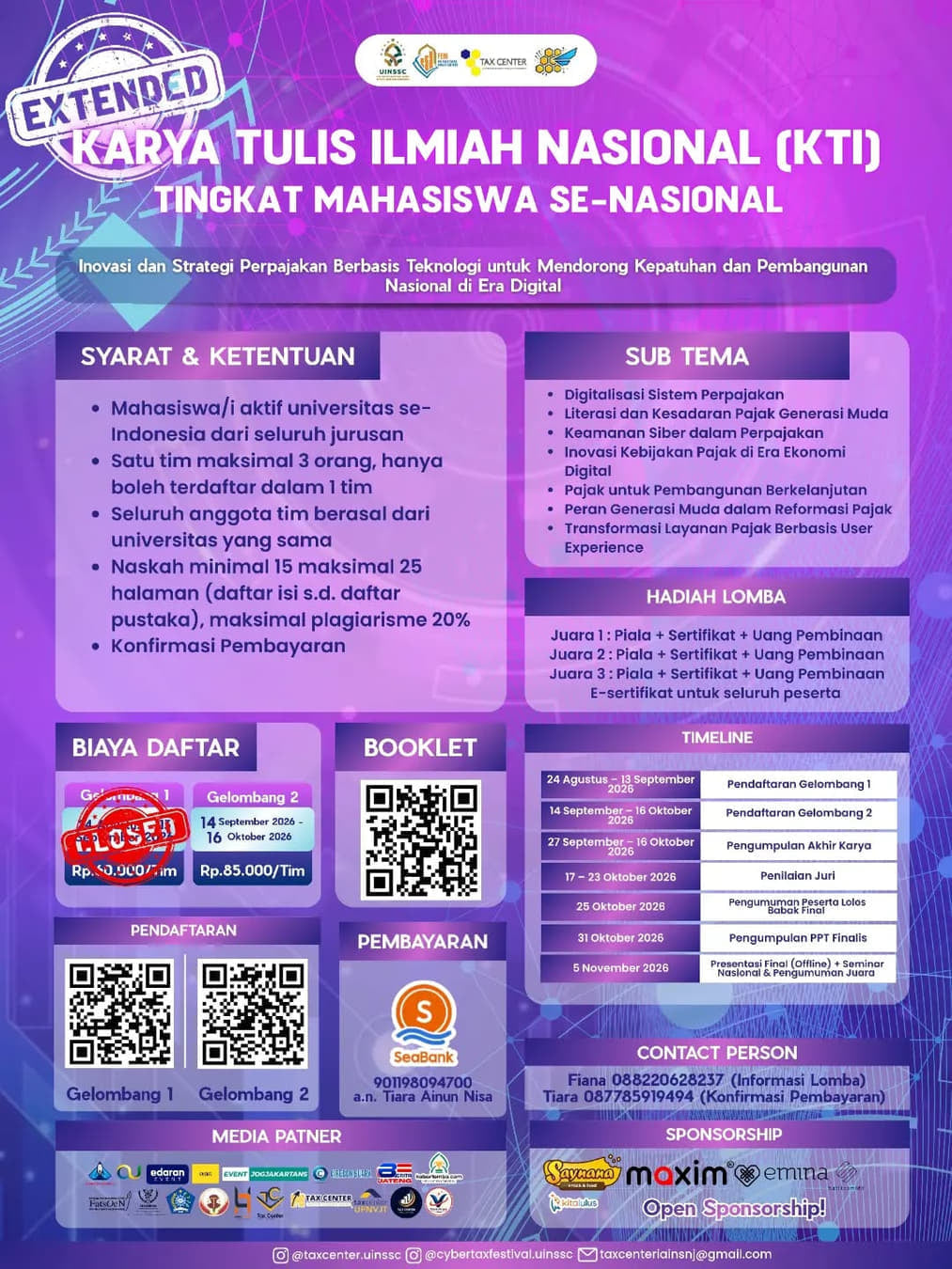 Karya Tulis Ilmiah Nasional (LKTIN) Cyber Tax Festival 2.0 - Poster 2
